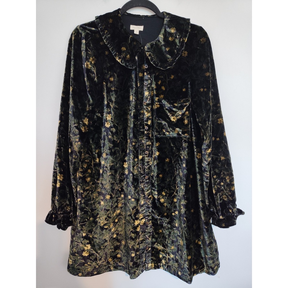Anthropologie Pilcro Velvet Floral Mini Dress Green Peter Pan Collar OB2411296 M